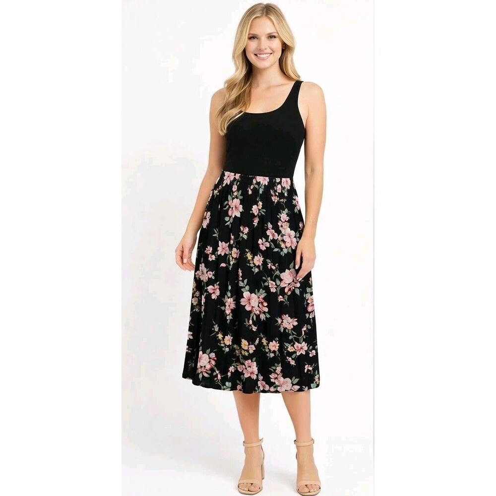 Black Floral Pleated Maxi Skirt Anna Morgan Size L